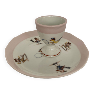 Set coquetier soucoupe enfants porcelaine Limoges Chapus