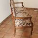 Old Provençal bench with studded fabric & solid wood, 3 seats.