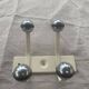 Industrial wall coat rack two hooks in white lacquered metal and vintage silver 1970