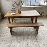 Oak farmhouse table and its two benches