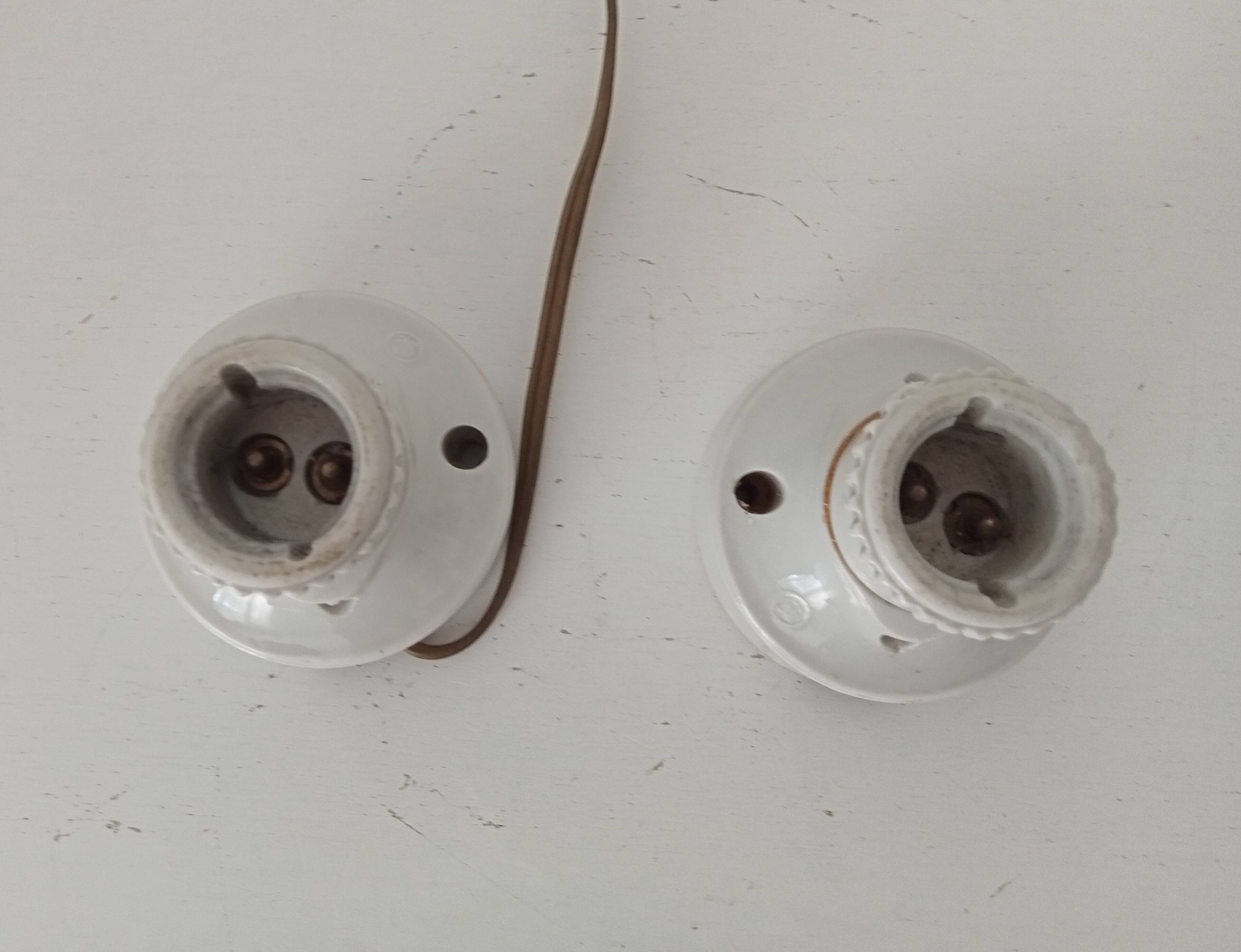 Pair of antique industrial porcelain wall lights