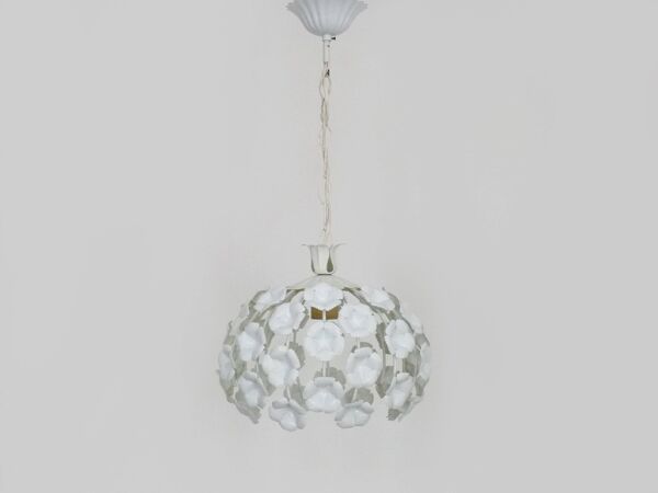 Suspension en métal blanc suspension florale. Années 70