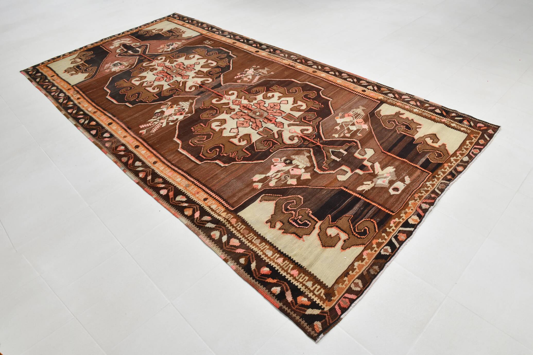 6x12 Handmade Wool Kilim Area Rug, 185x365Cm