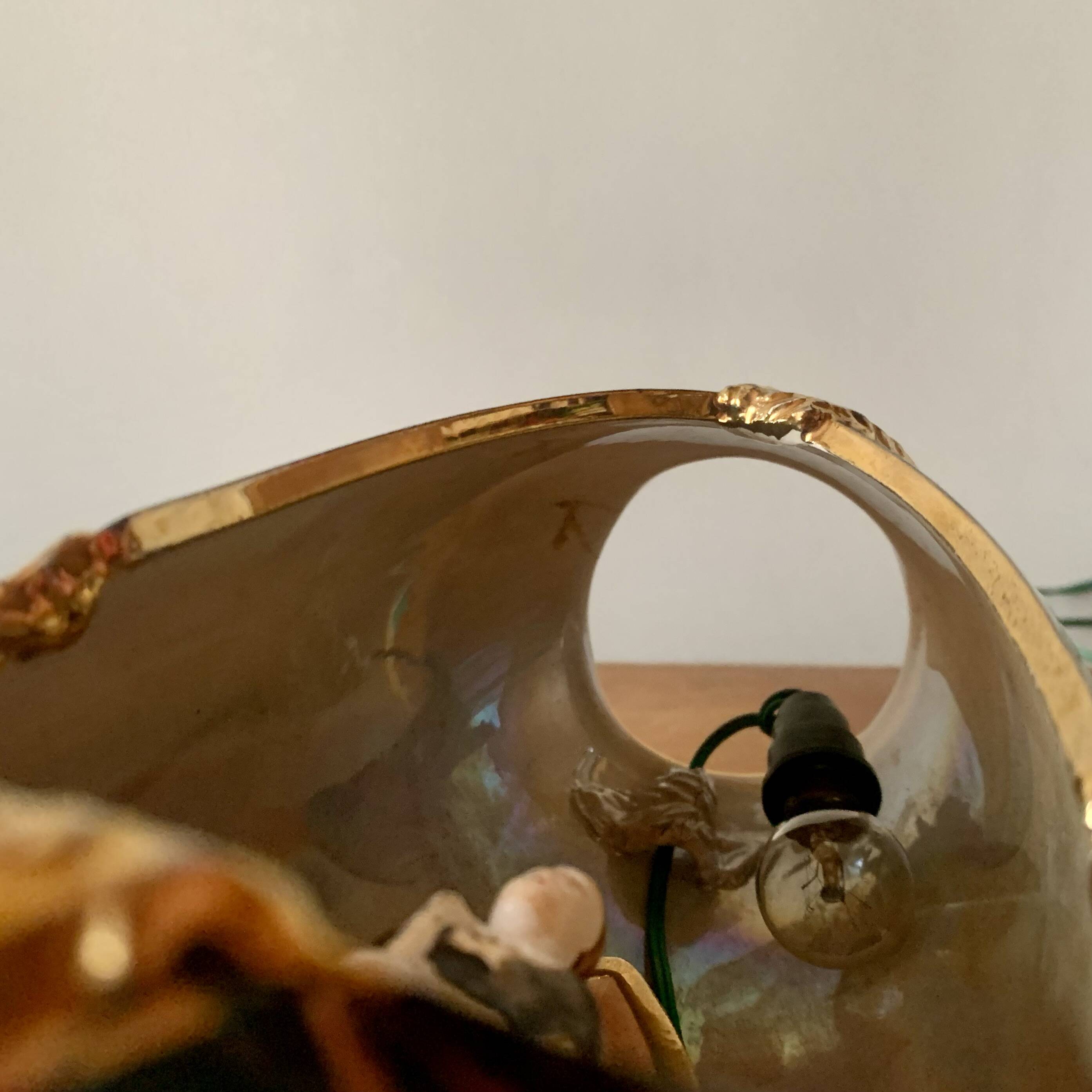 Old glazed ceramic bedside lamp - Bequet - Made in Belgium