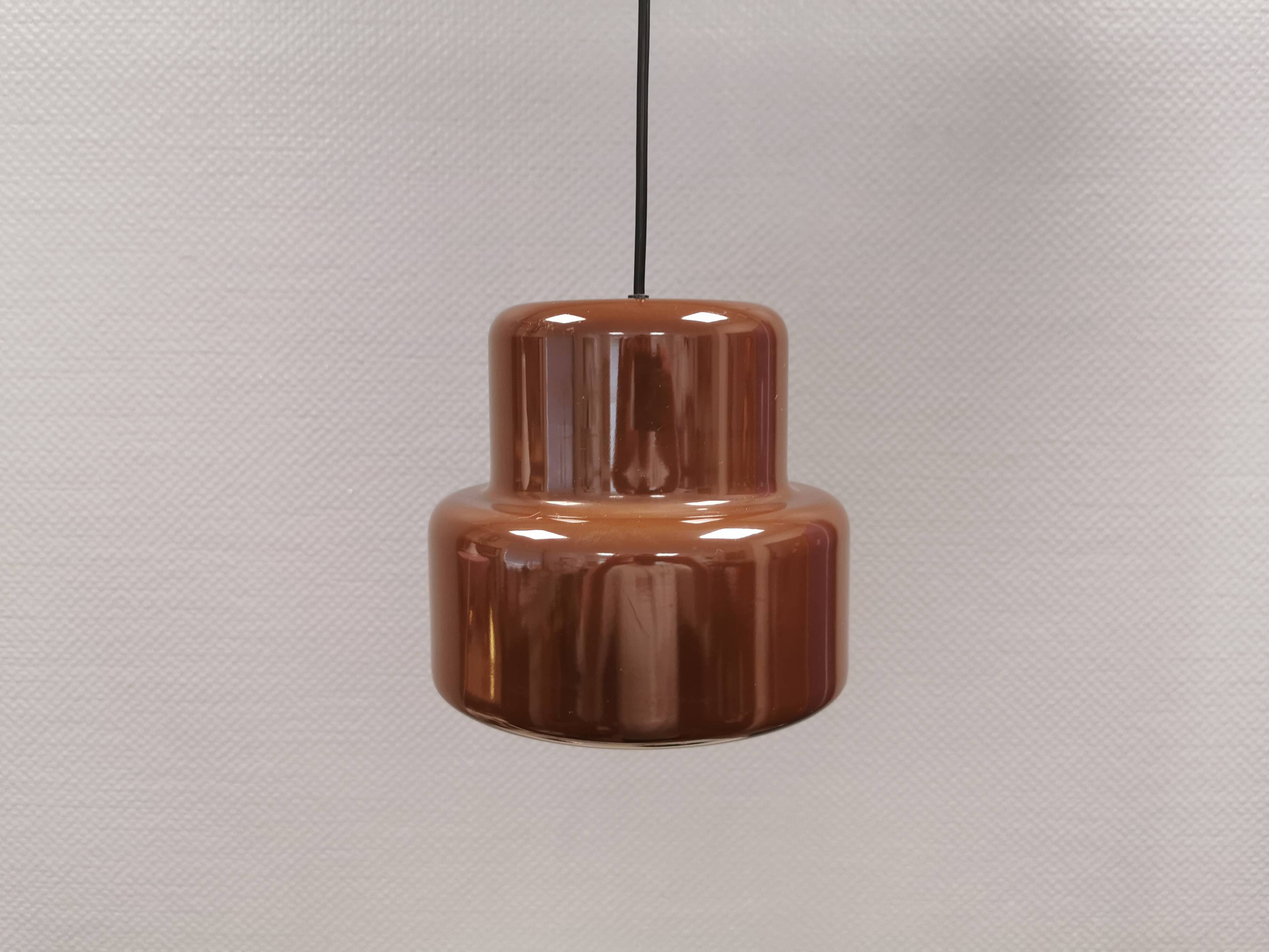 Mini poker hanging lamp in original brown colour by Jo Hammerborg 1977.