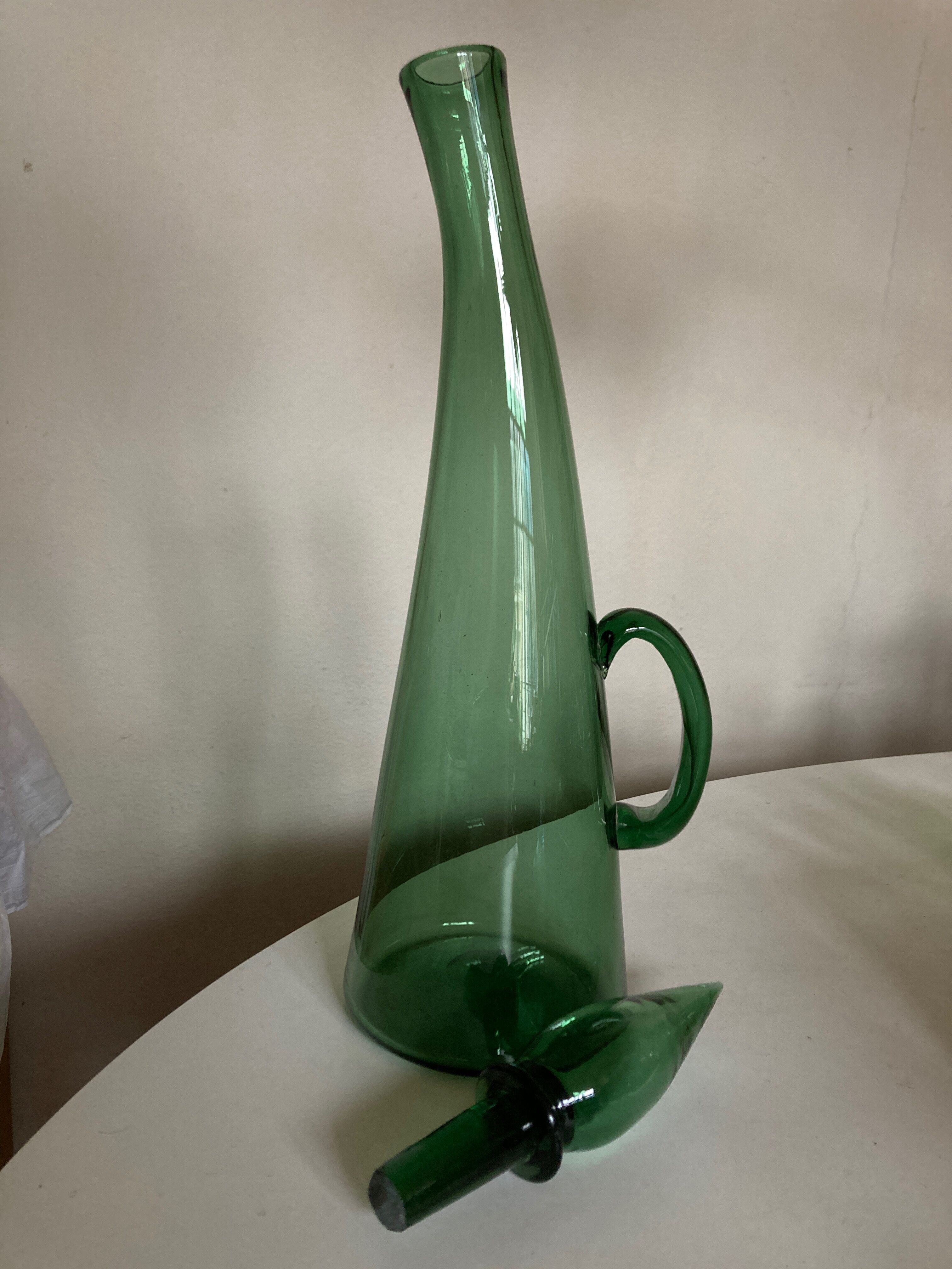 Carafe XXL in Empoli glass Italian work 1960