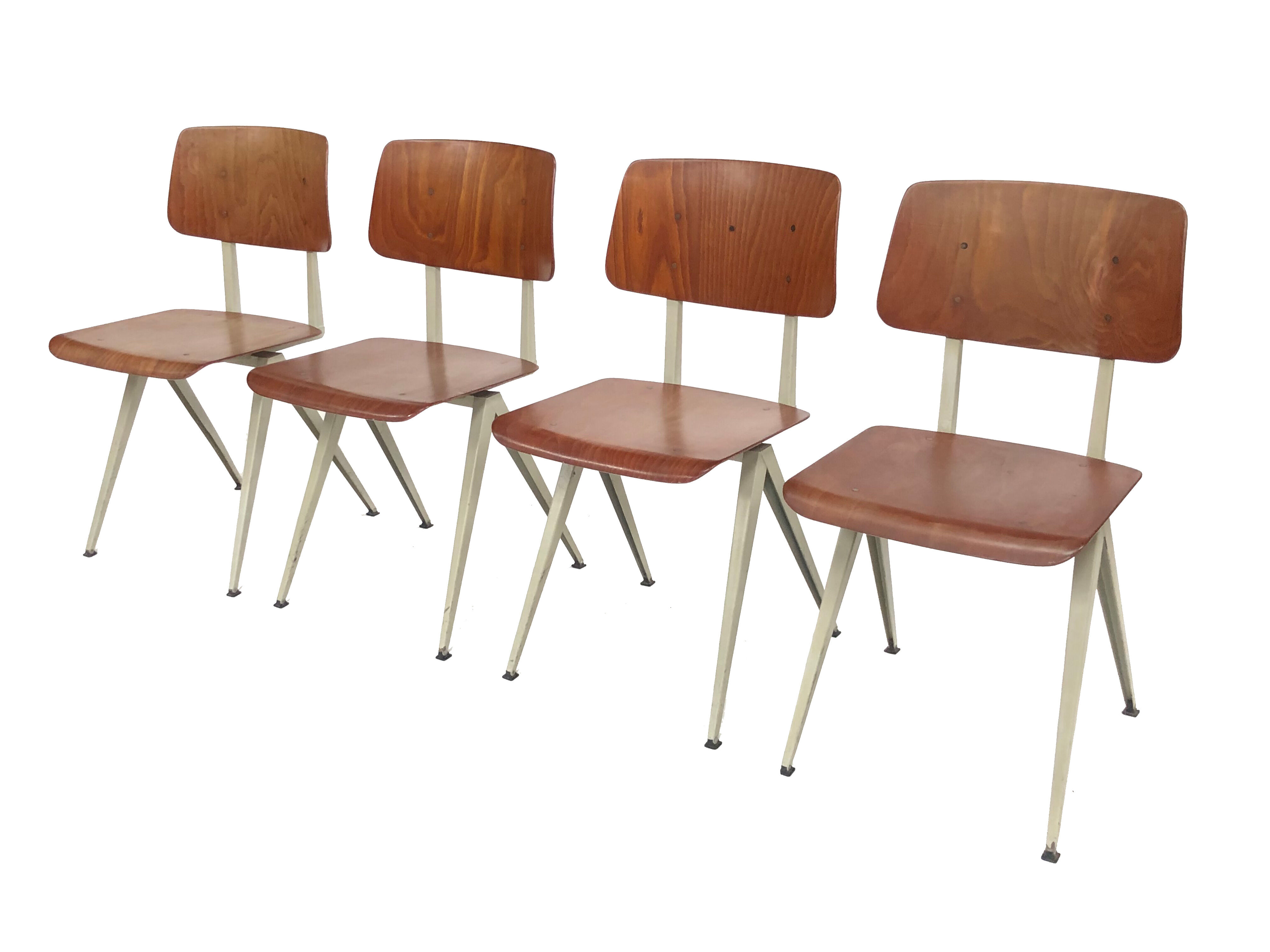 Lot of 4 vintage school chairs Galvanitas S16 Netherlands