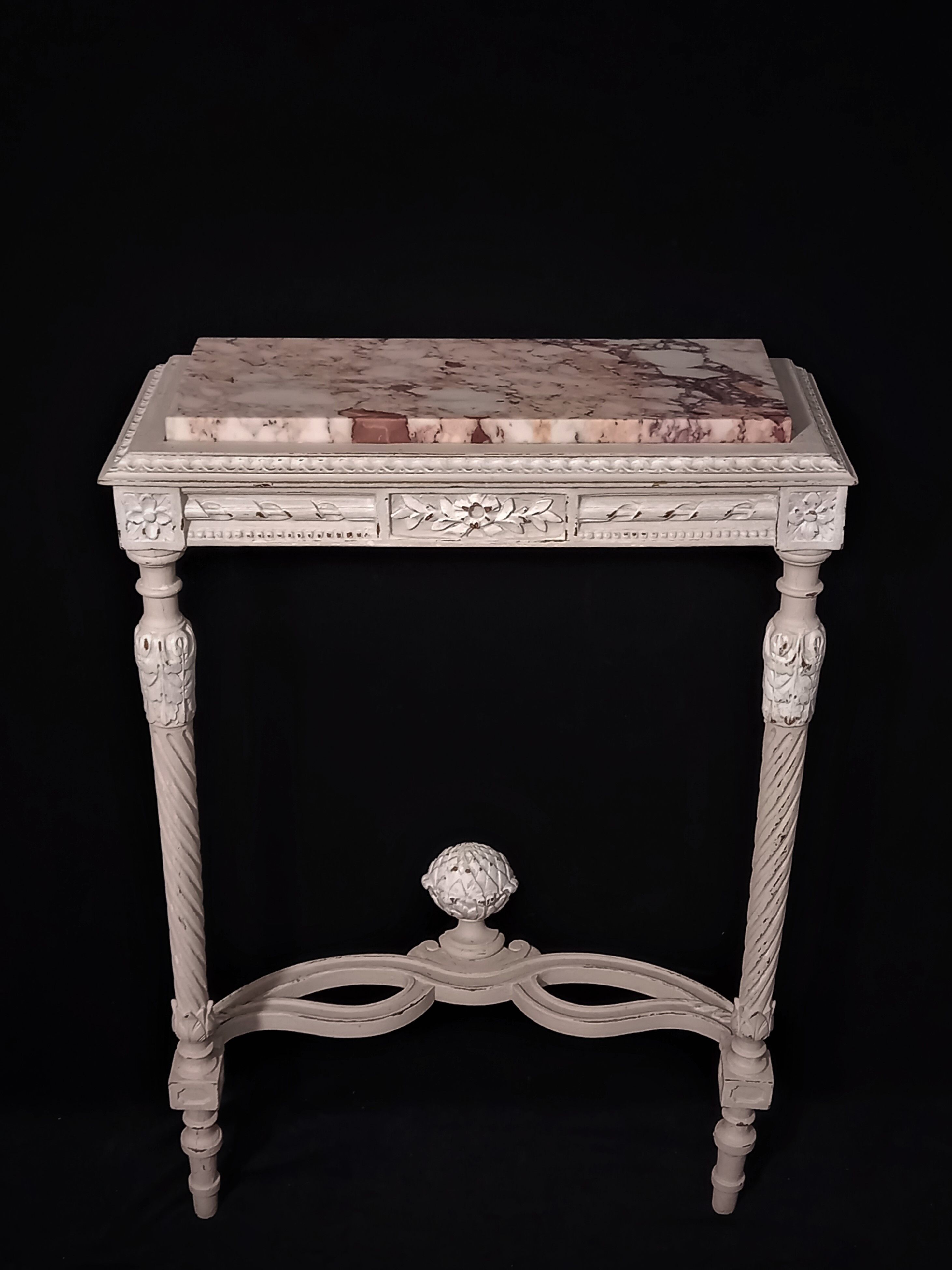 White wall lamp console Louis XVI style with pink marble top