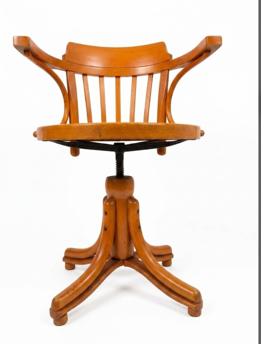 Swivel office chair in curved wood, 1950s