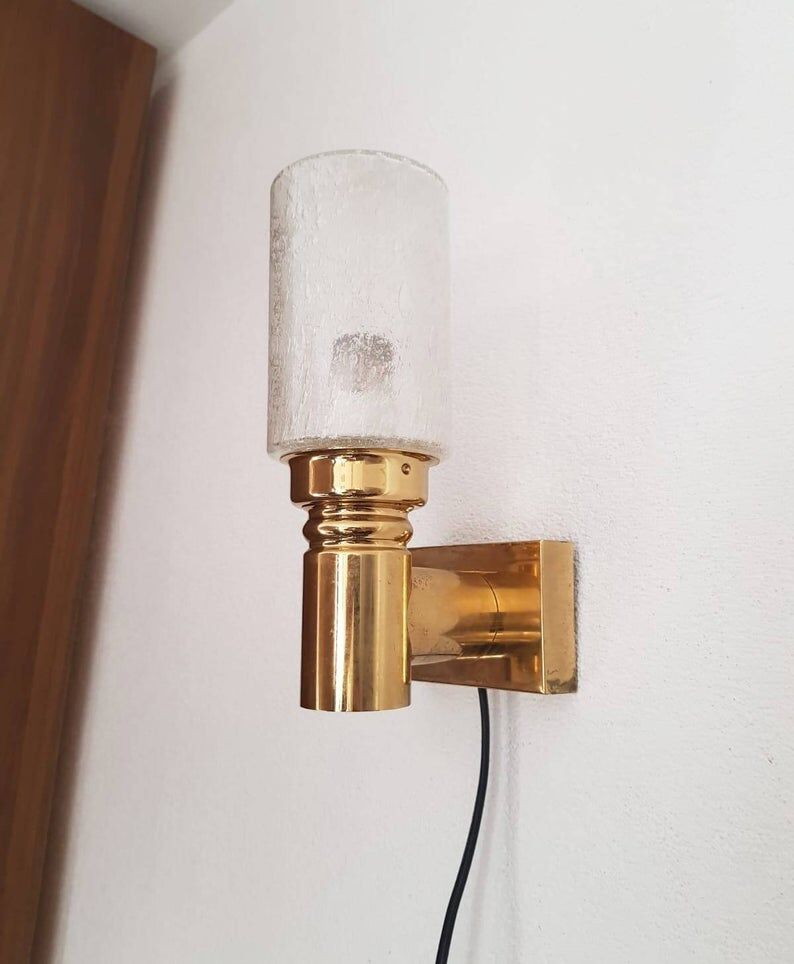 Brass applique with 1970 glass lampshade
