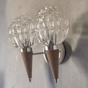 Double wall lamp in Scandinavian style - moulded glass and teak - 1960