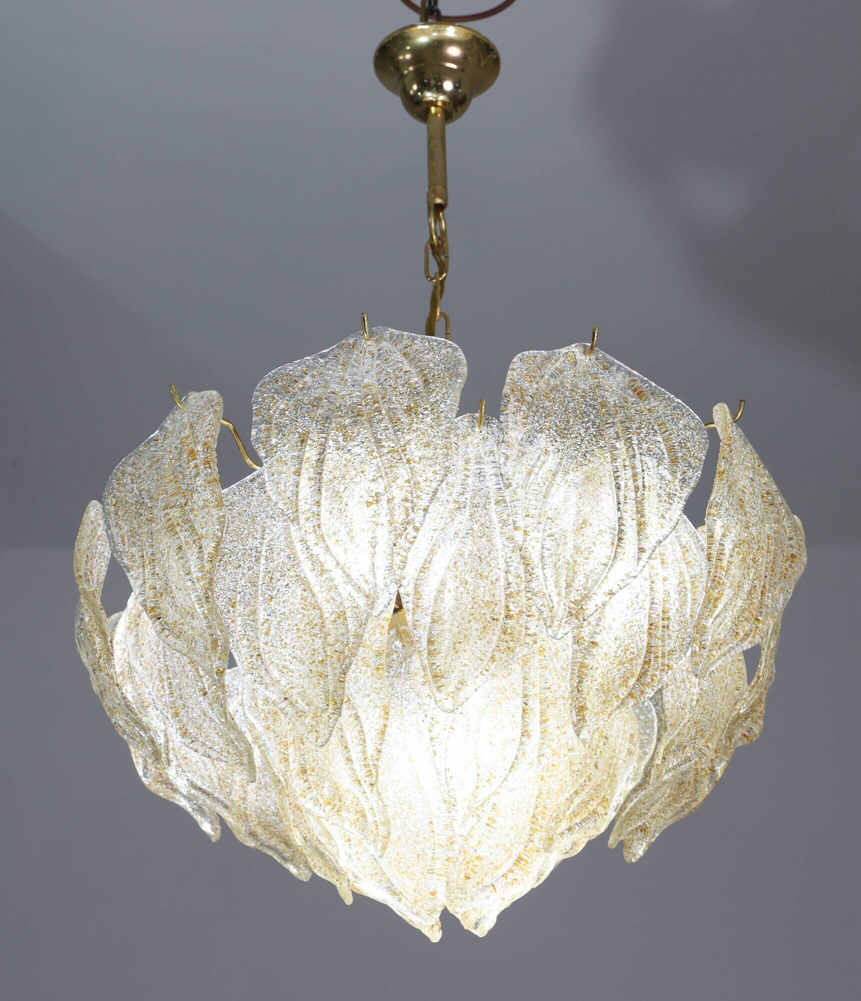 Amazing Large Murano Glass Gold Leaves Chandelier