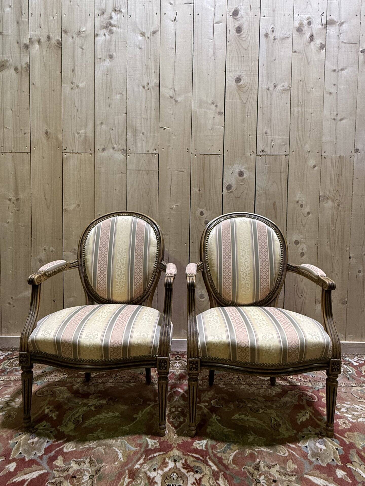 Paire de fauteuils médaillons de style Louis XVI