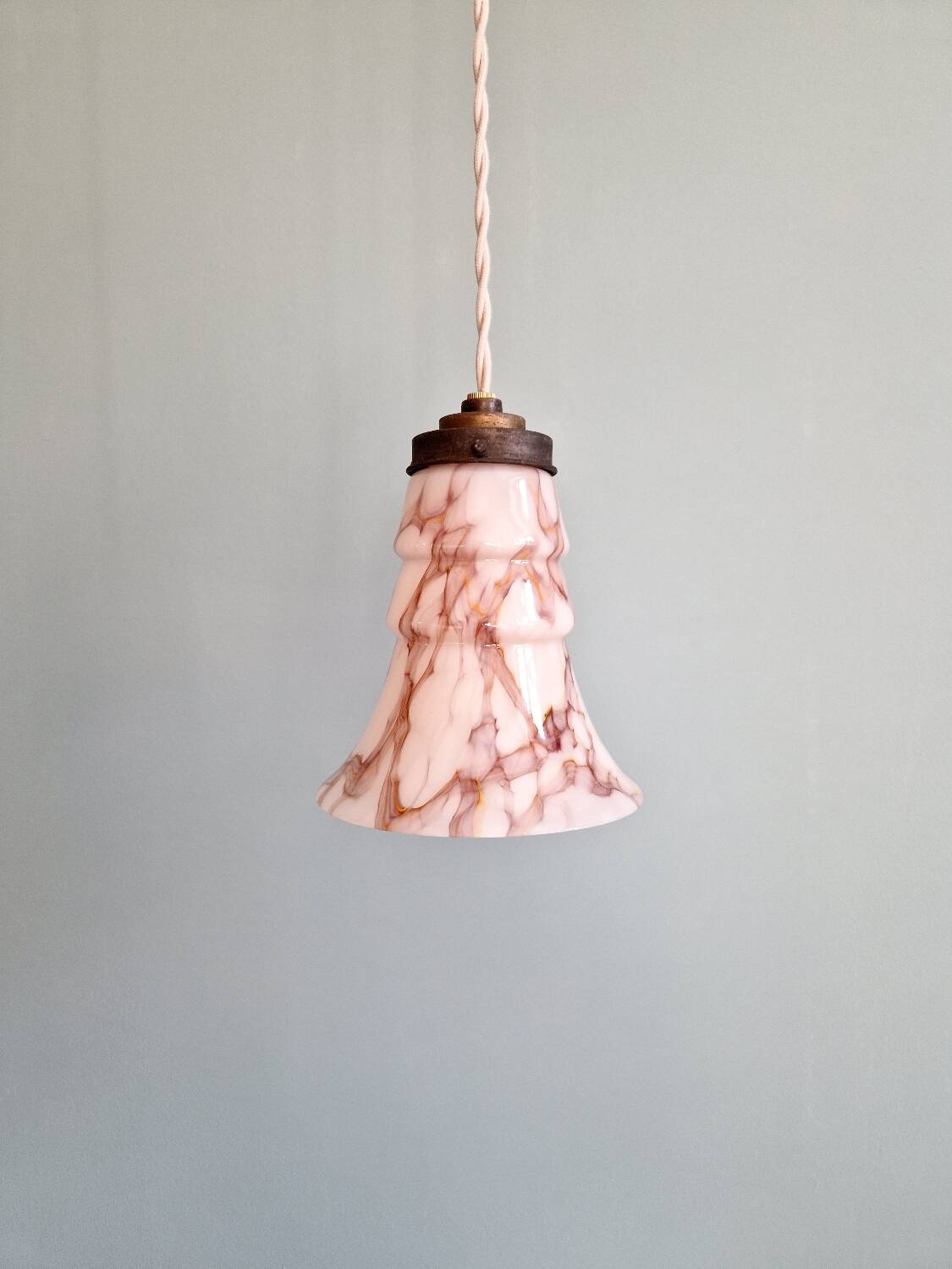 Art Deco pendant light in pink marbled opaline (4 available)