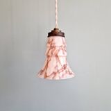 Art Deco pendant light in pink marbled opaline (4 available)