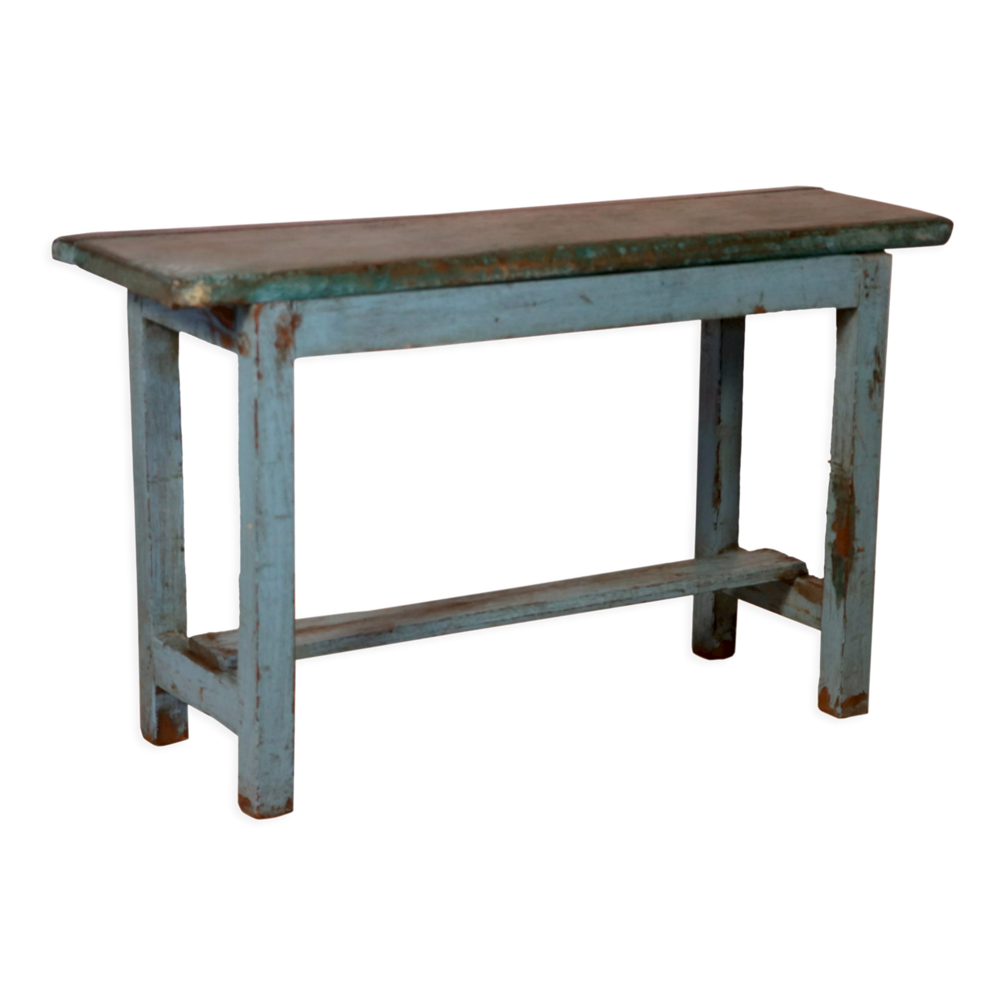 Former Burmese teak bench original blue patina