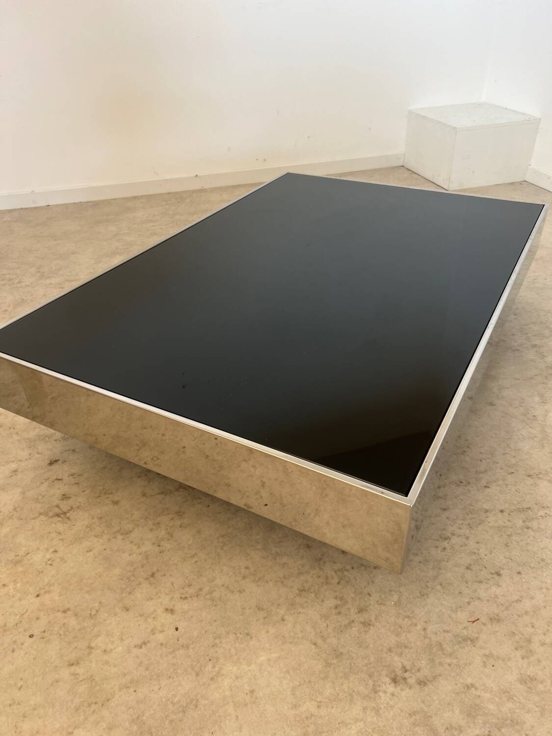 Old glass and chrome coffee table Italian design from the 70s vintage