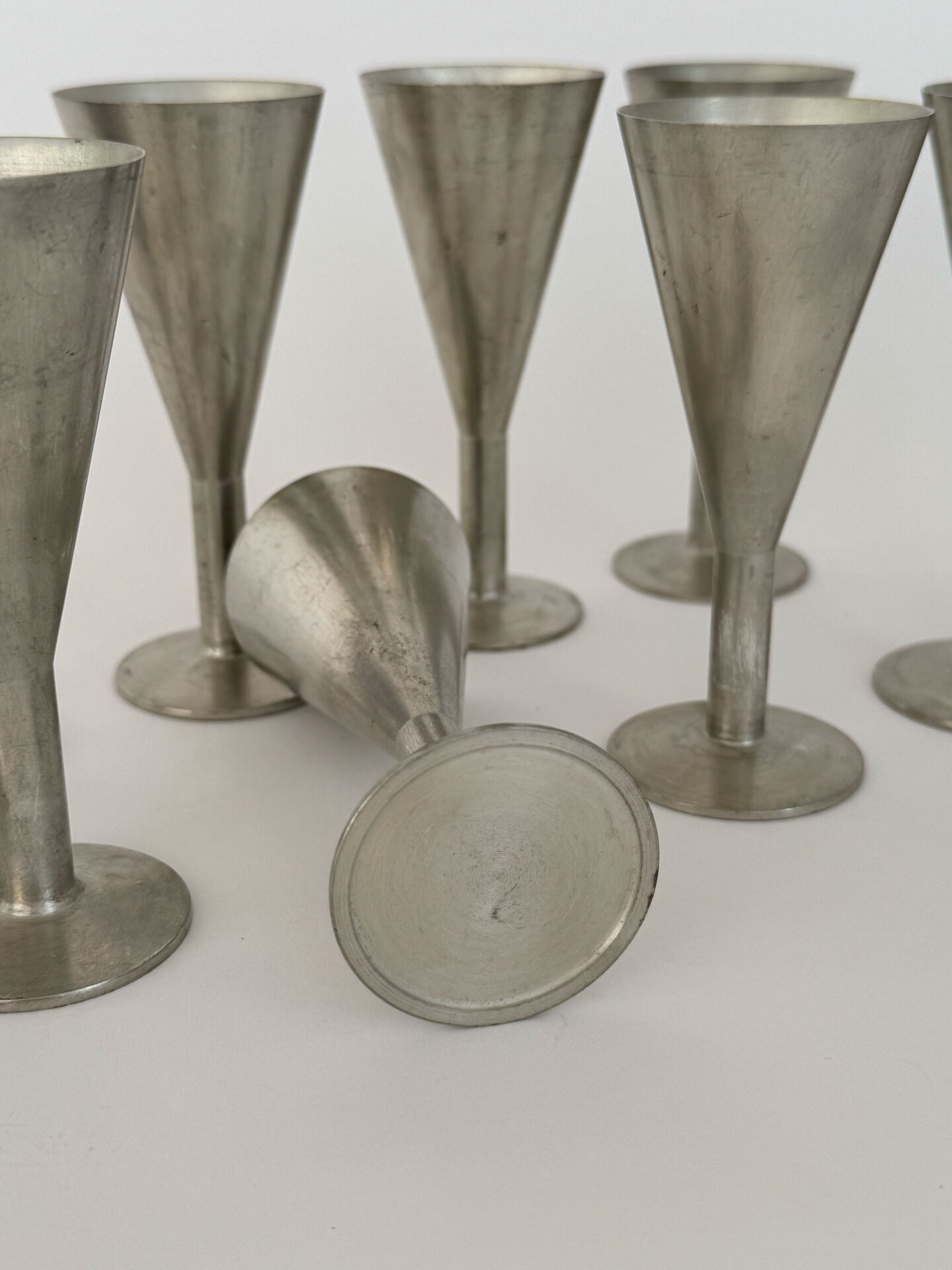 Set of 10 Vintage Minimalist Metal Shot Goblets
