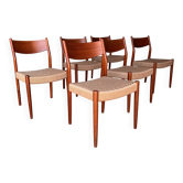 Set of 6 Fristho chairs in teak and rope.