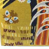 Wall tapestry "the rooster under the bouquet of wheat" signed Rey, circa 1970