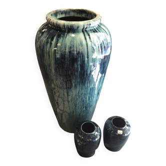 Large size jars Indigo blue glazed ceramic Compagnie des Indes