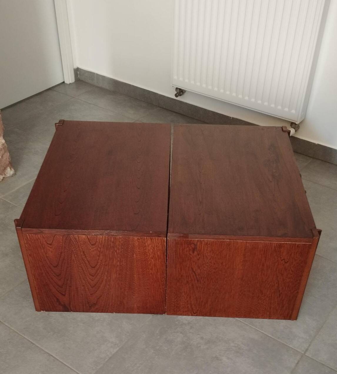 Pair of vintage Scandinavian design modules, bedside table, chest of drawers, sideboard, table.