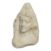 Lebrun : Buste de jeune fille sculpté en marbre blanc époque Art Nouveau
