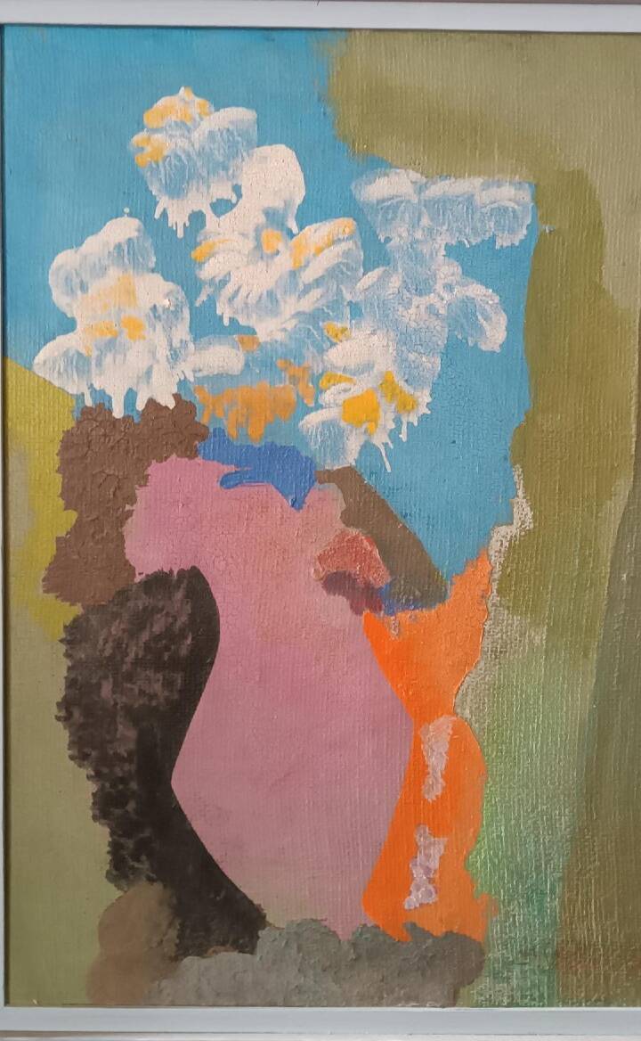 Still life painting - vase with flowers - dated 1972 signed - oil on panel