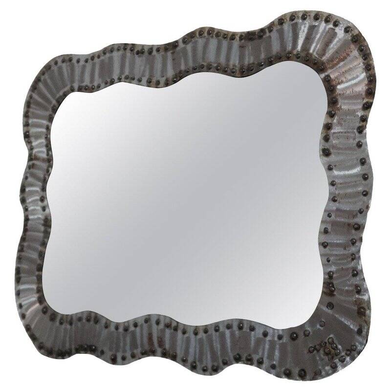 Brutalist Studded Metal Wall Mirror, 1960s