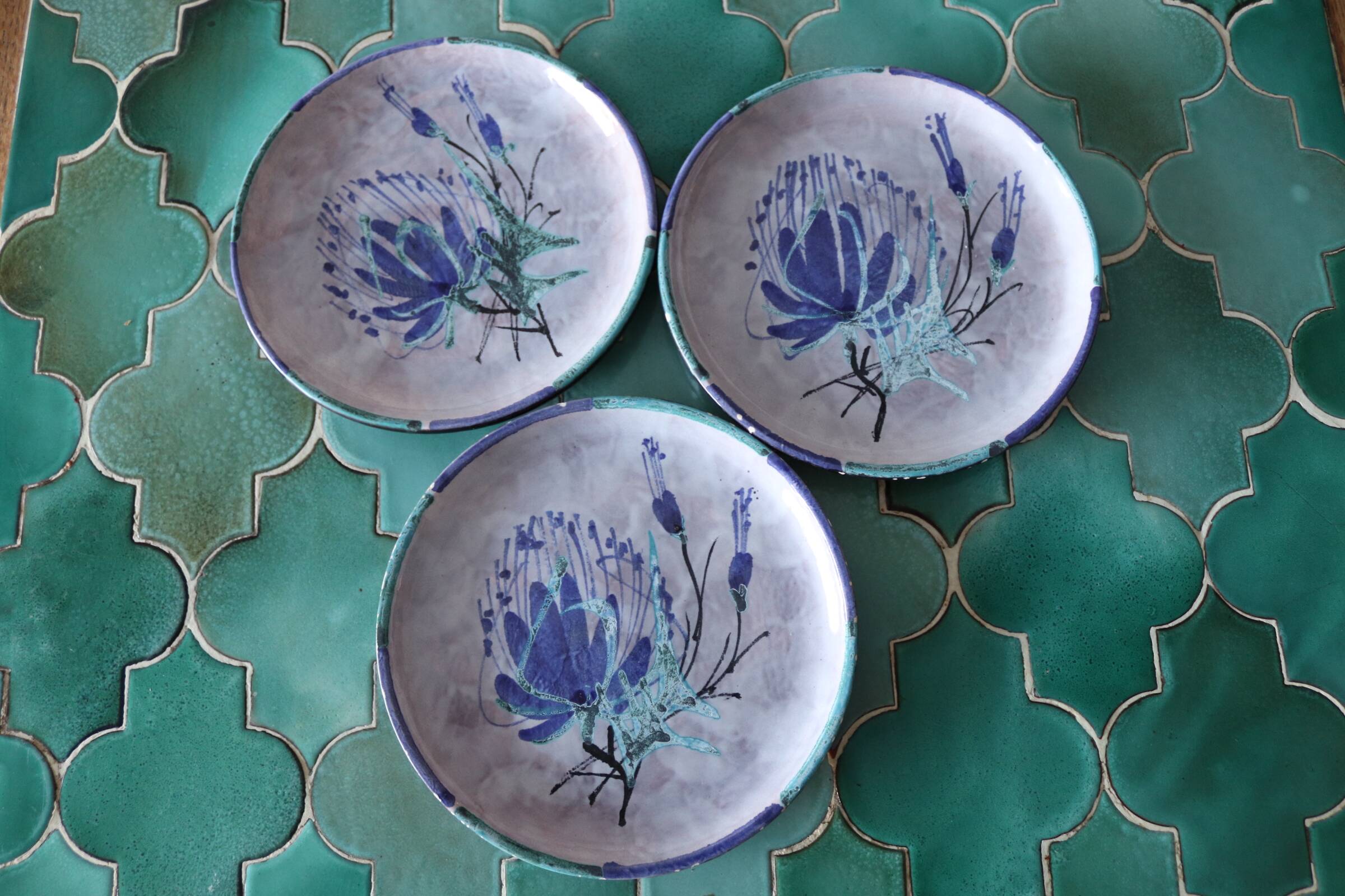 Three dessert plates signed Le Brescon Vallauris 60's