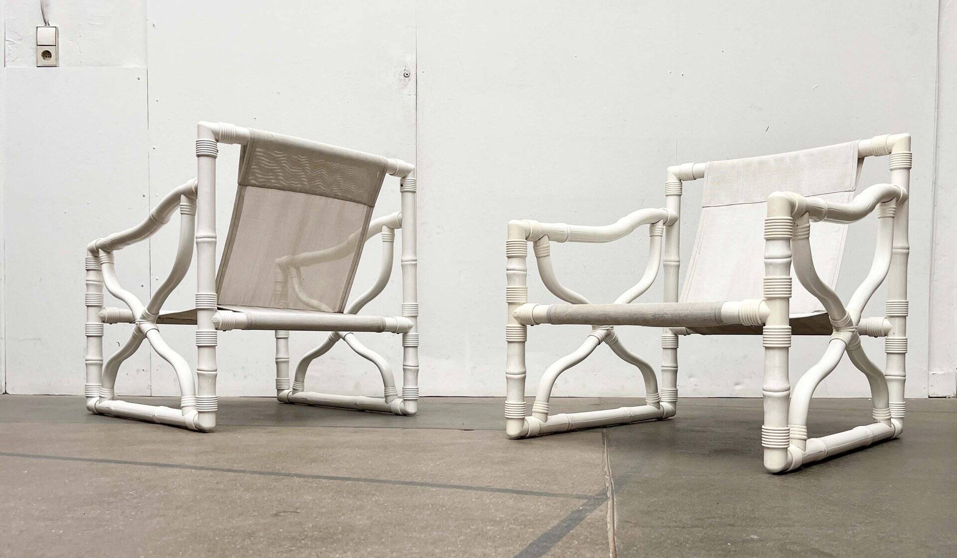 Vintage lounge chairs and table in faux bamboo by Kettal, Spain, 1980s, set of 3.