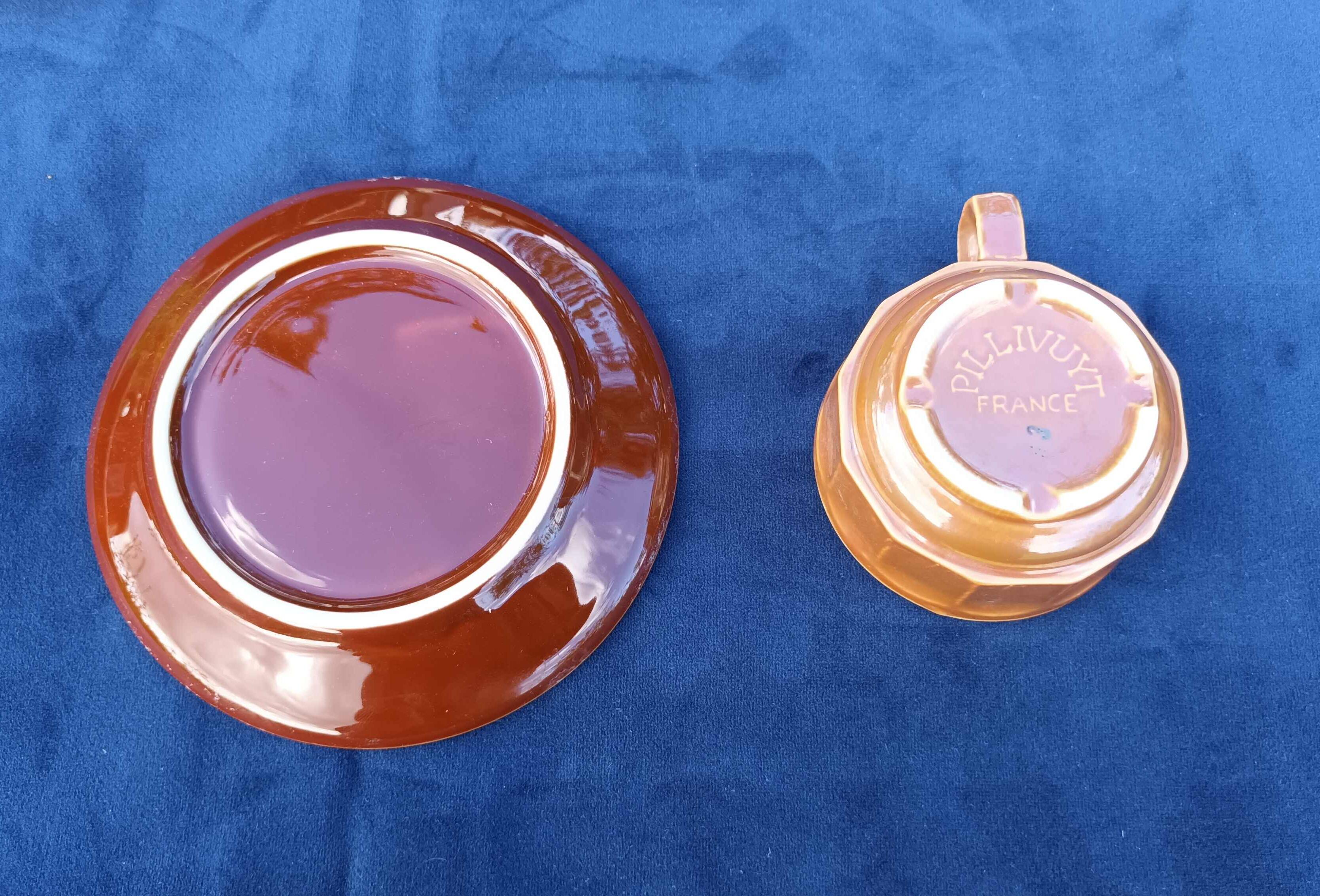 Set of 6 cups coffee bistro old porcelain Pillivuyt brown 9 cl