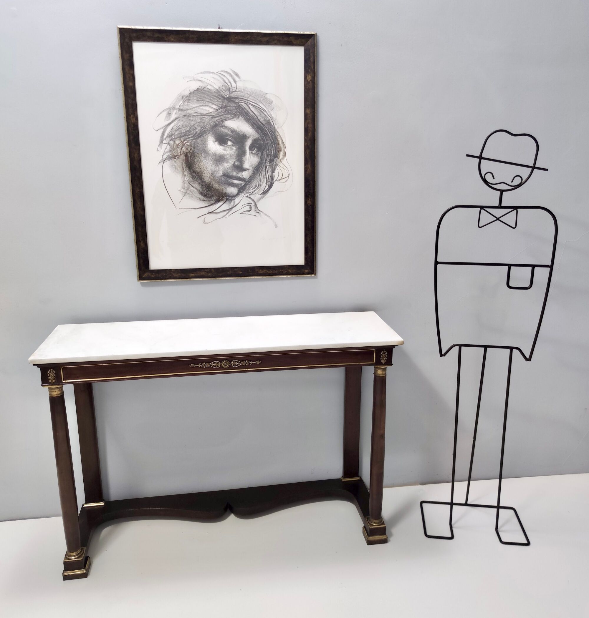 Neoclassical Style Walnut Console with a Rectangular Carrara Marble Top, Italy