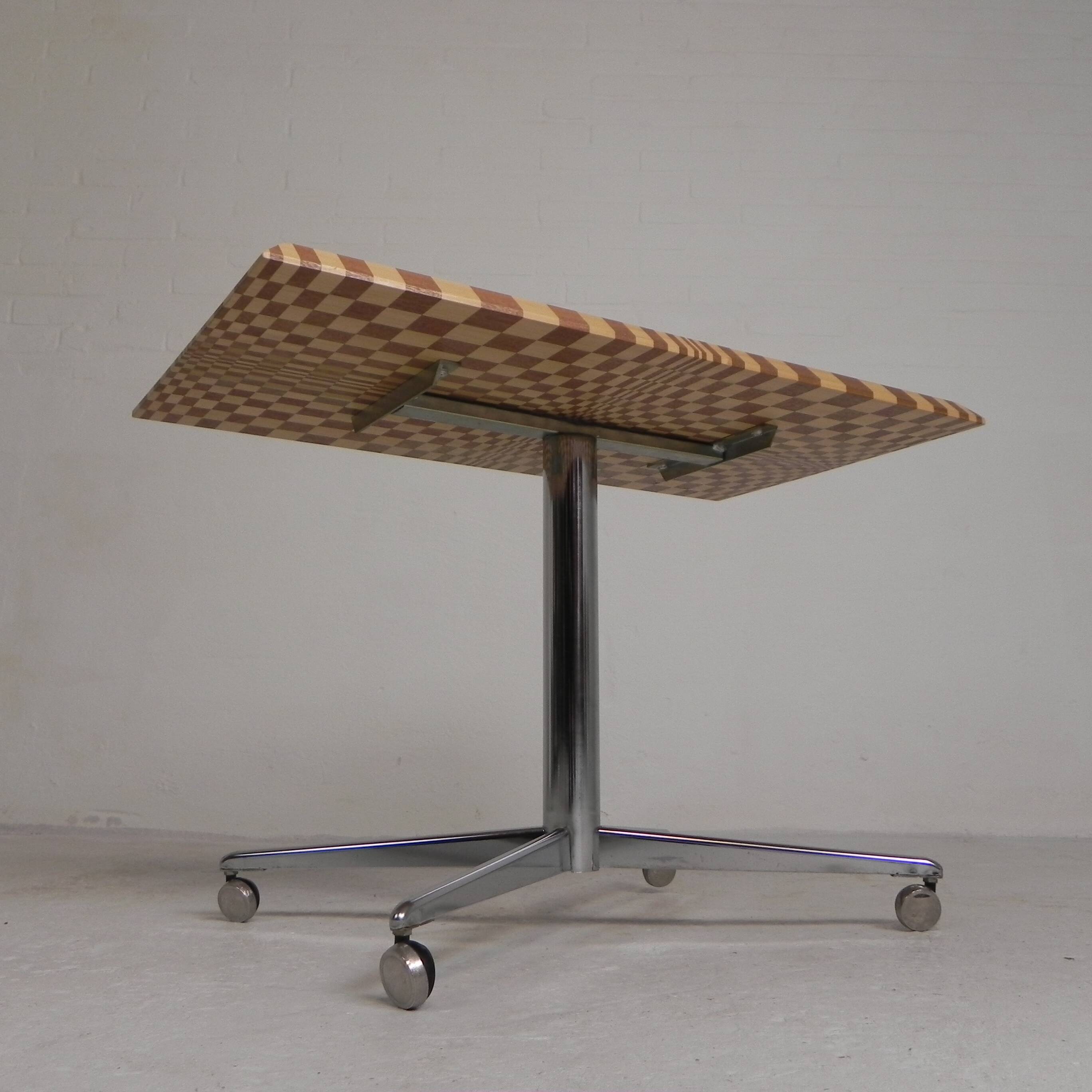 Coffee table made from hundreds of wooden blocks in a psychedelic pattern, 1990s.