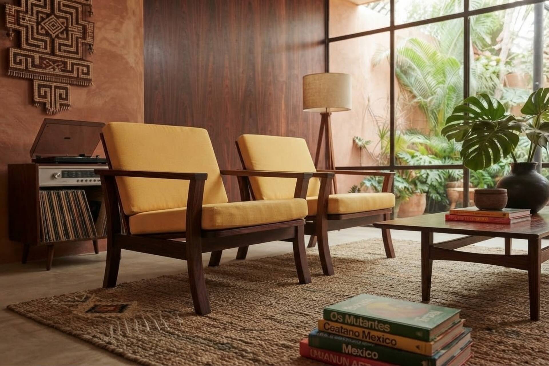 Pair of vintage curved beech armchairs, refurbished – Corduroy fabric