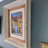 Mid-Century Modern Swedish Oil Painting "Pedestrians", Framed Street Scene