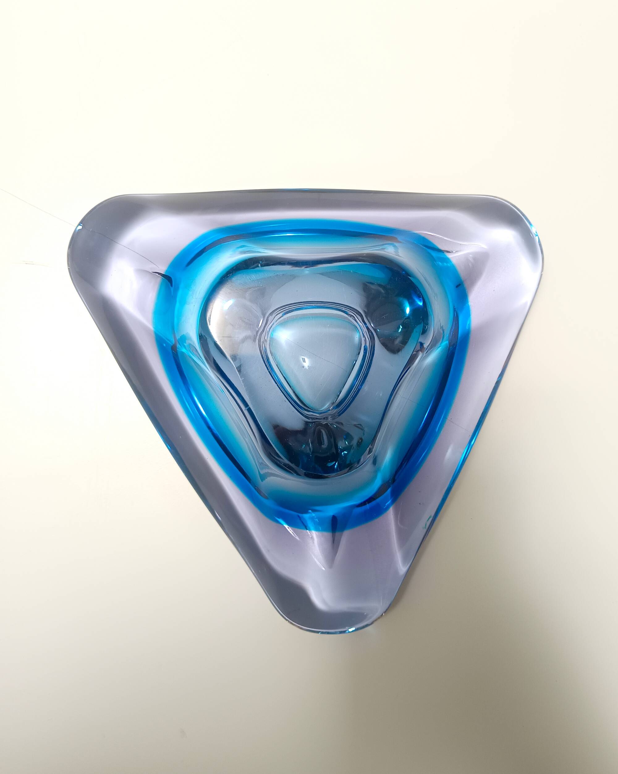 Large Triangular Blue Murano Glass Trinket Bowl - Ashtray, Italy 1970s