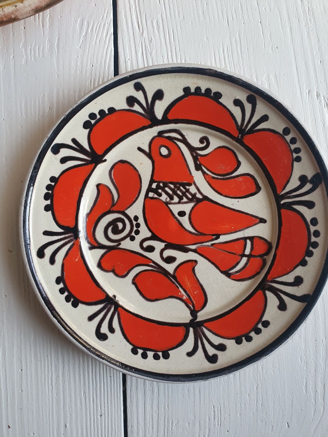 5 handmade ceramic plates Romania slavic bohemian birds table or wall