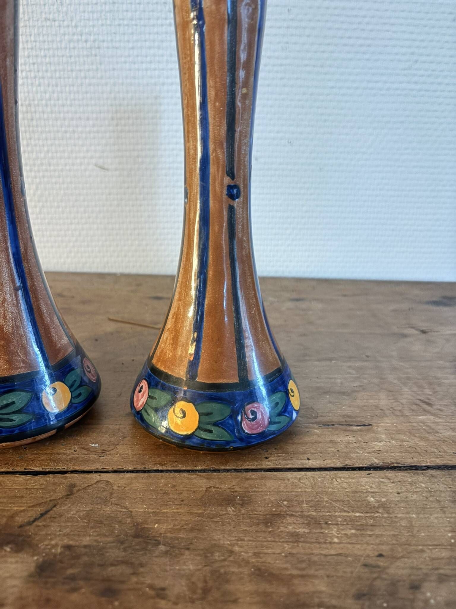 Pair of Soliflore Vases Faience HB Quimper Art Deco Decor 1930 Signed