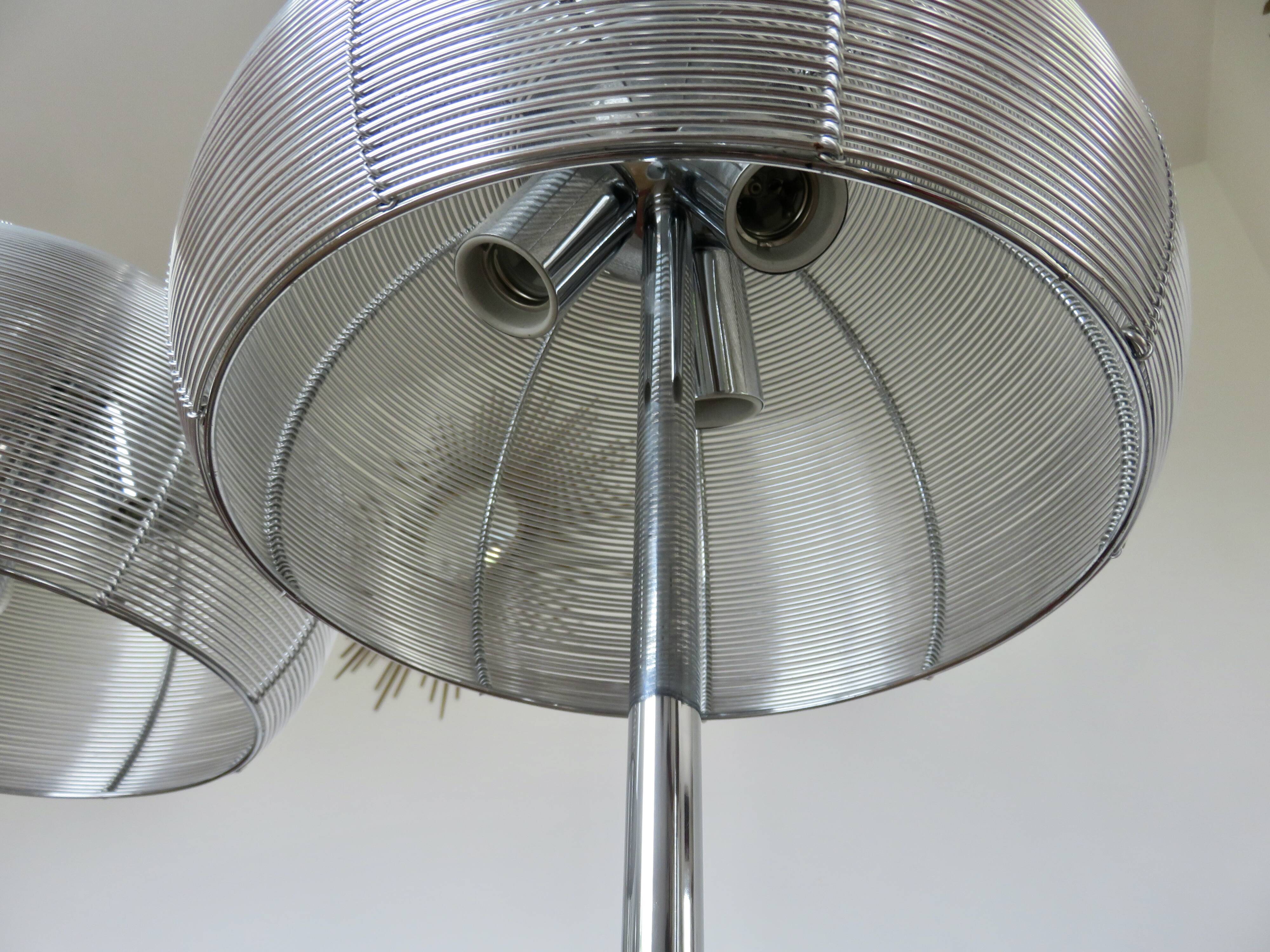 Pair of chrome-plated metal lamps with aluminum wire shades, 1990
