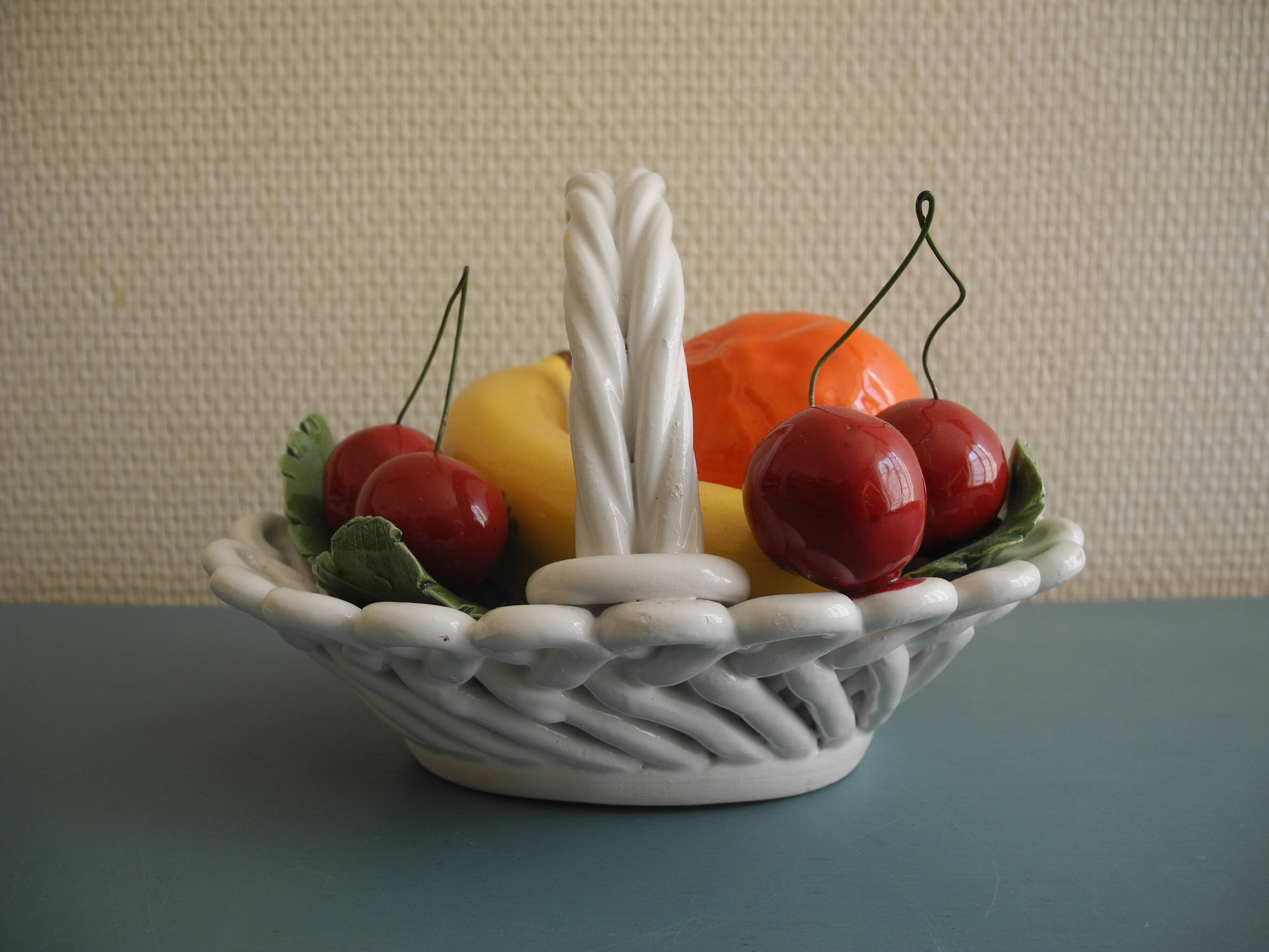 Old ceramic fruit basket vintage ceramic fruit basket barbotine