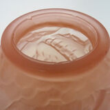 Art deco ball vase in pink glass paste with bird decoration