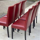 6 Italian Vega chairs in burgundy leather with high backs