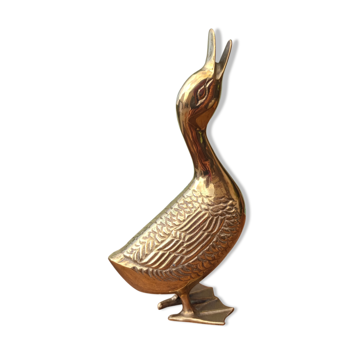 Large vintage duck in golden brass