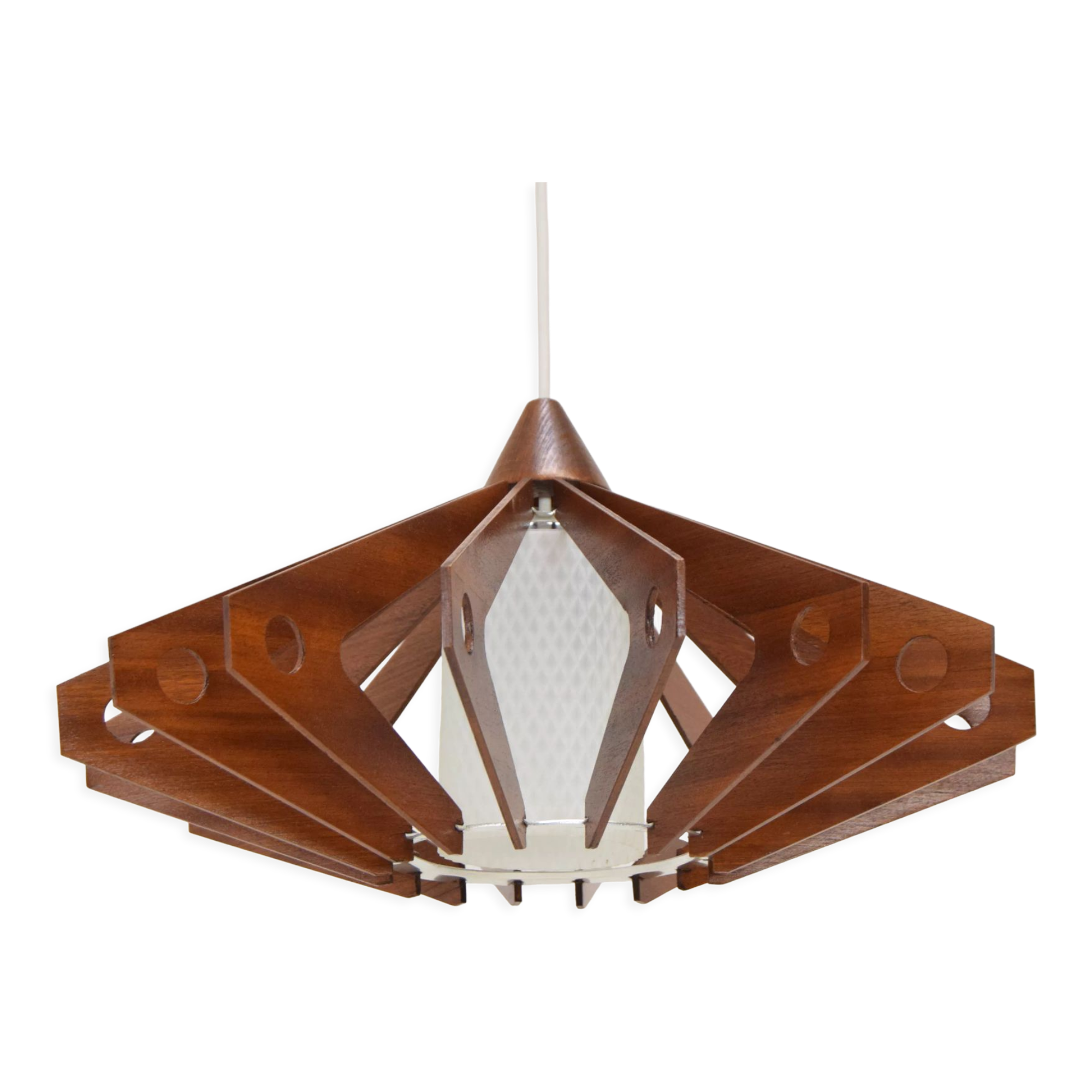 Mid-century wood pendant/drevo humpolec,czechoslovakia,1970's