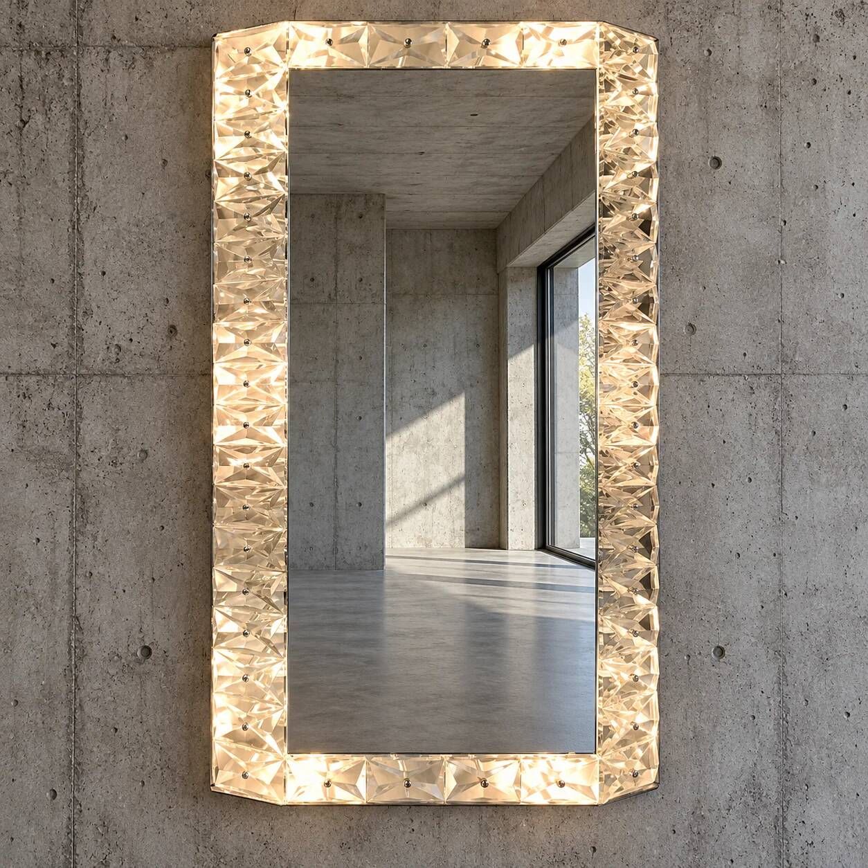 Mirror with crystal glass decorated frame, 1960s, back light, height 95 cm