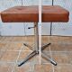 Vintage adjustable stool in brown leatherette with chrome legs, 1970s