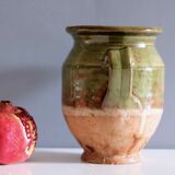 Terra cotta glazed Provencal old enameled antique olive jar