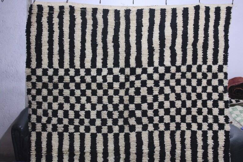 Tapis en laine pure fait main traditionnelle blanc et noir taille 250 x 250