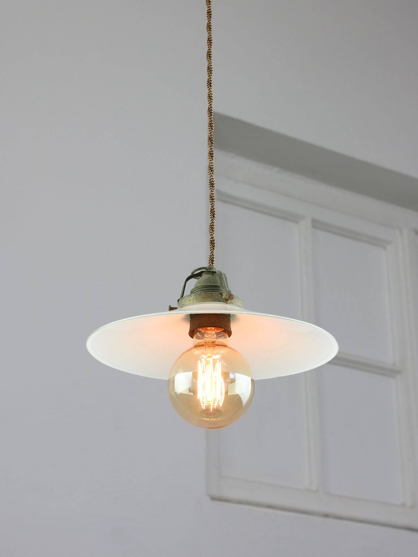 Mid-Century Italian Ceramic and Brass Pendant Lamp